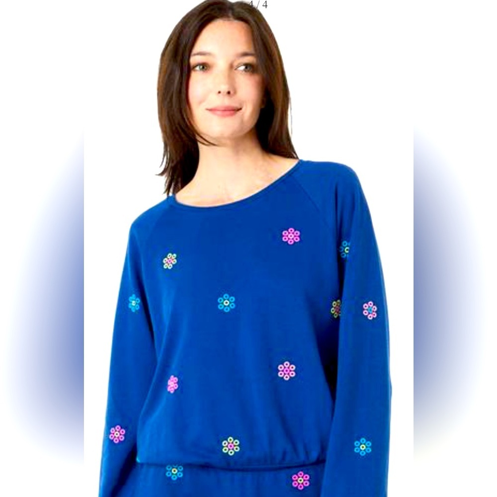 Lilly Pulitzer Landyn Sweatshirt Top Comfy Navy Pullover Embroidered Size Small